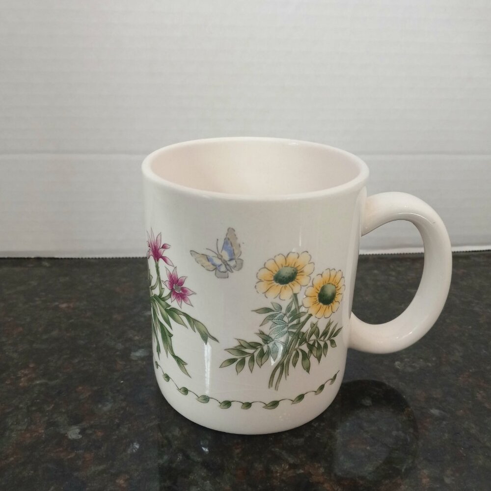 Vintage Mug Meadow Flowers and Butterflies